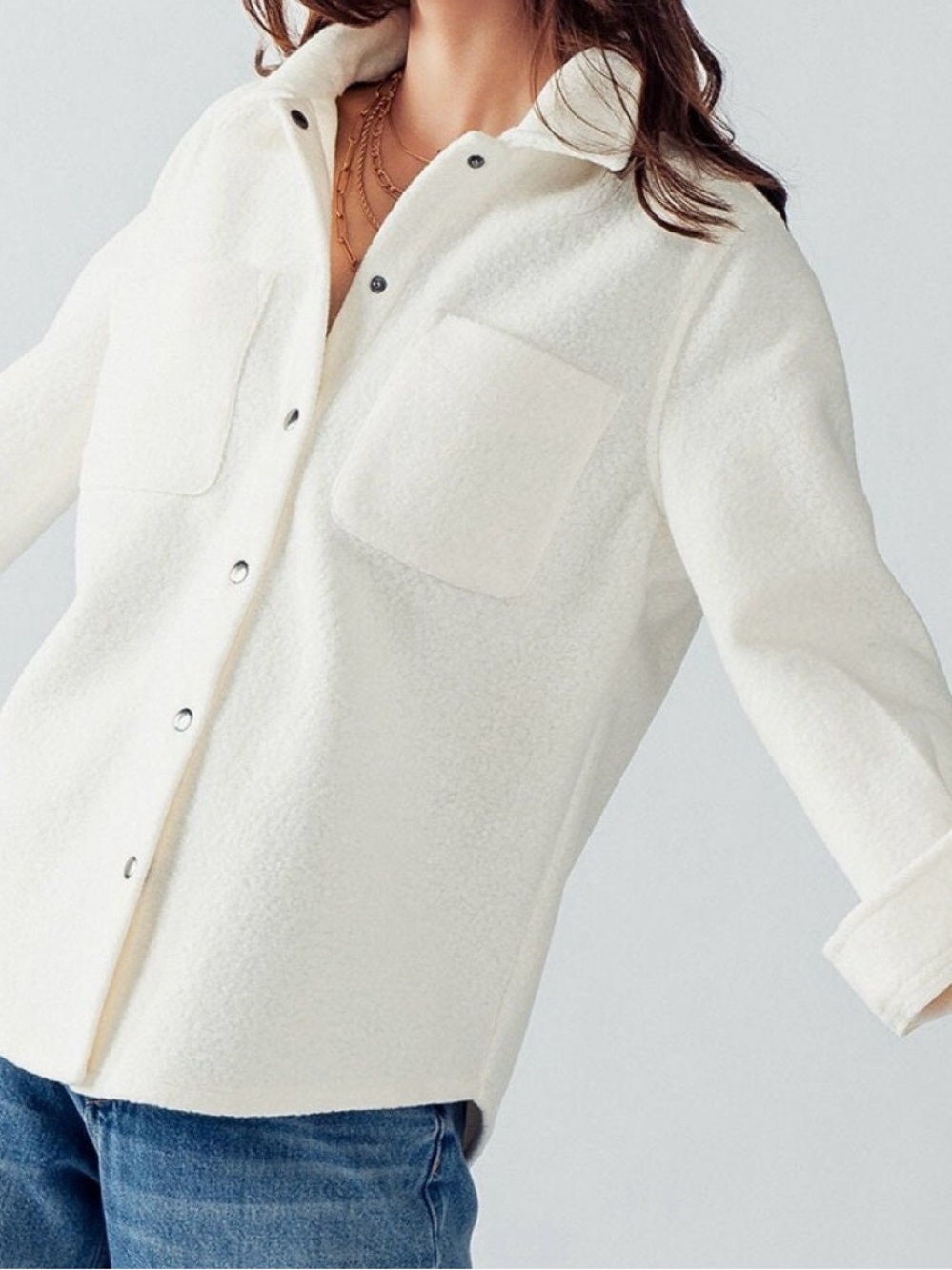 Love Tree Ivory Teddy Shacket with Chest Pockets